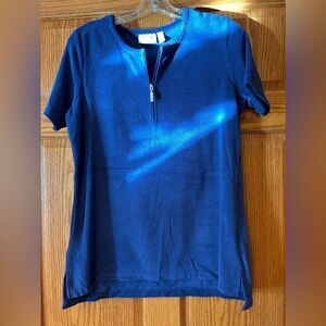 D & co. Active XS navy blue top zippered close short sleeve velour feel